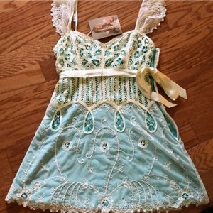 Betsy Johnson lace blue teal silk crochet Tank